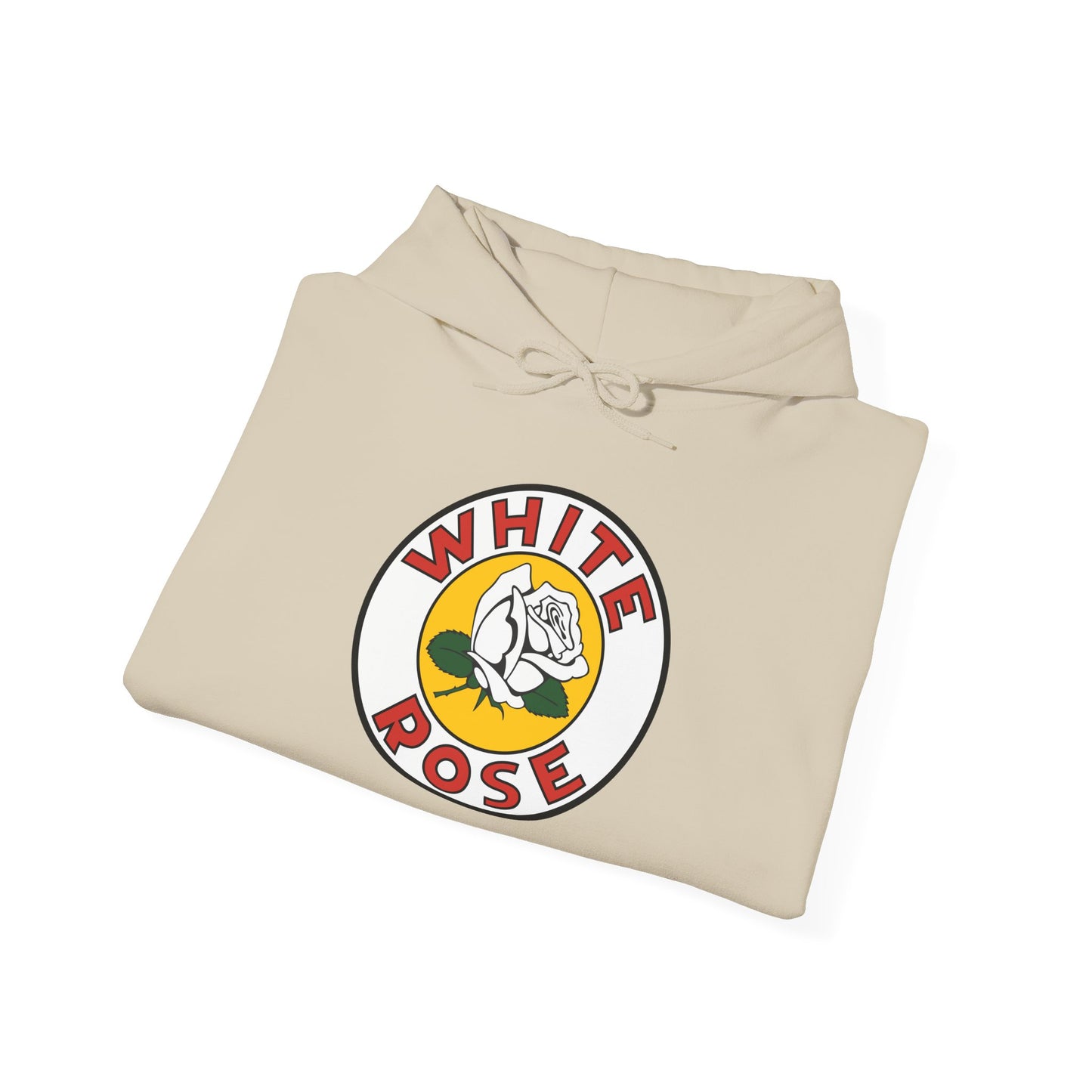 White Rose Logo Hoodie — Vintage Floral Graphic Pullover