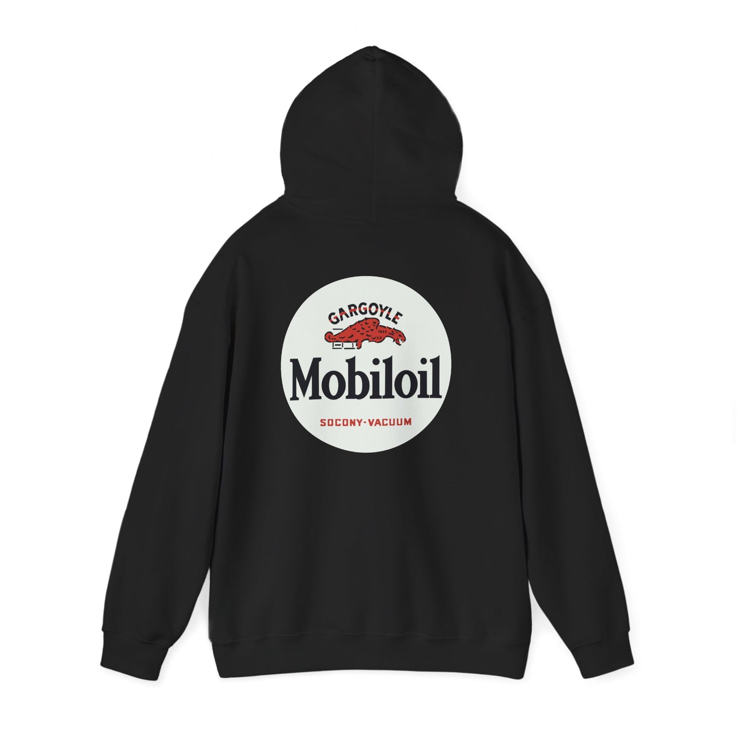 Mobiloil Logo Hoodie — Vintage Gargoyle Motor Oil Graphic Sweatshirt