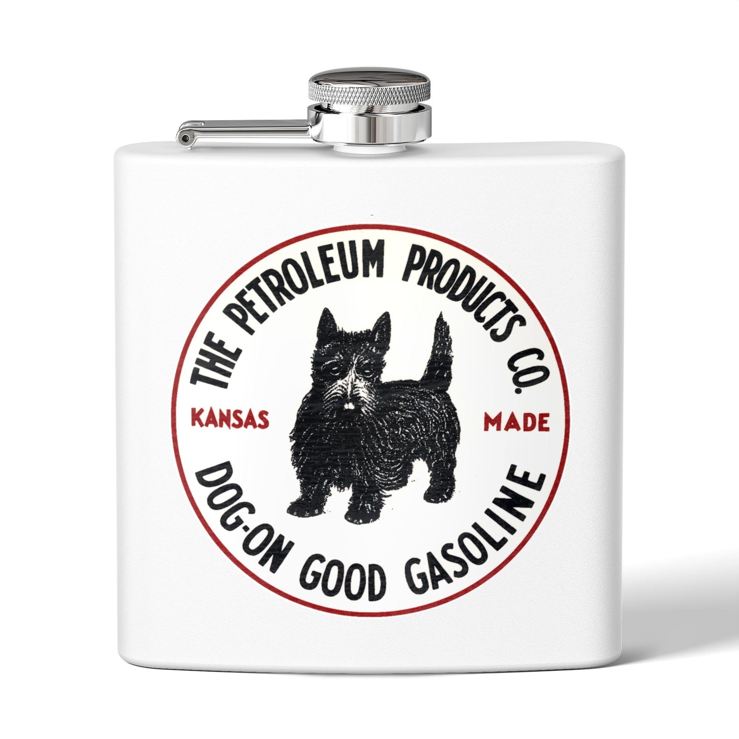 Dog-On Good Gasoline flask — vintage Scottie Dog petroliana gift — The Faded Label Co.