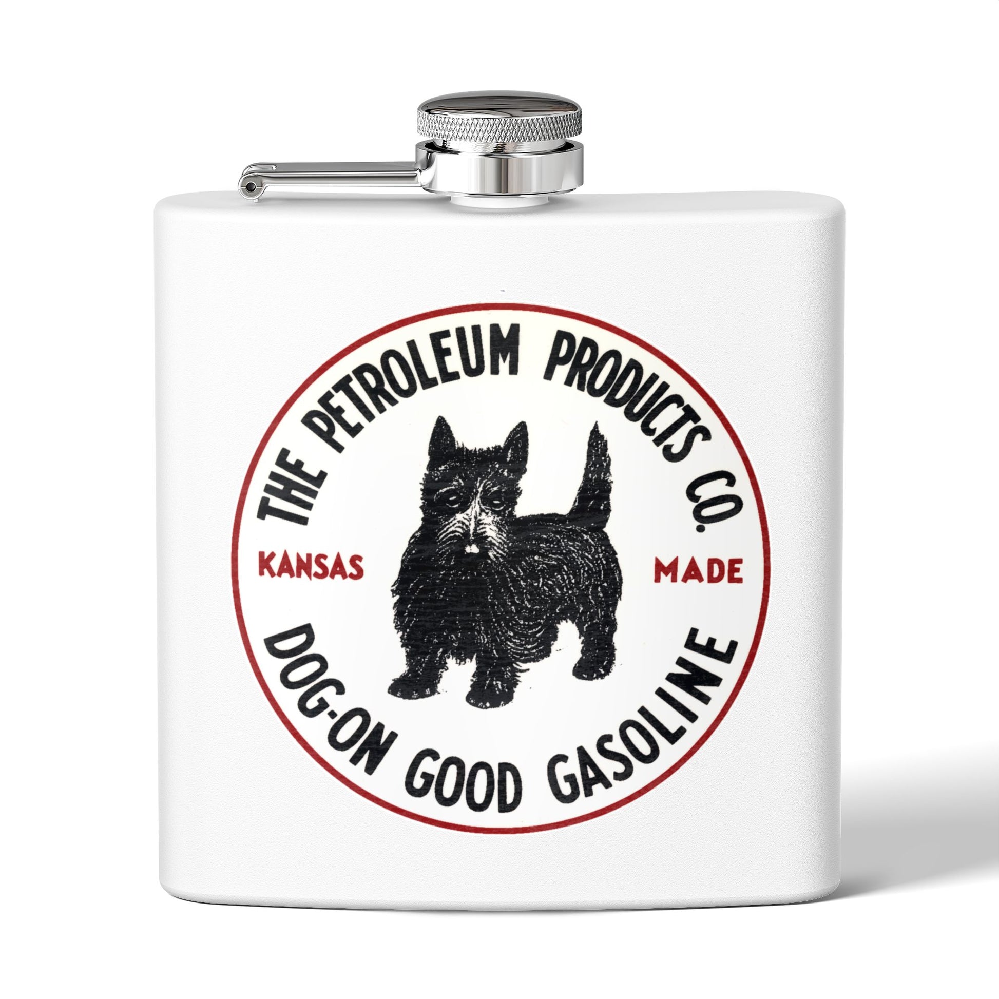Dog-On Good Gasoline flask — vintage Scottie Dog petroliana gift — The Faded Label Co.
