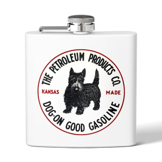 Dog-On Good Gasoline flask — vintage Scottie Dog petroliana gift — The Faded Label Co.