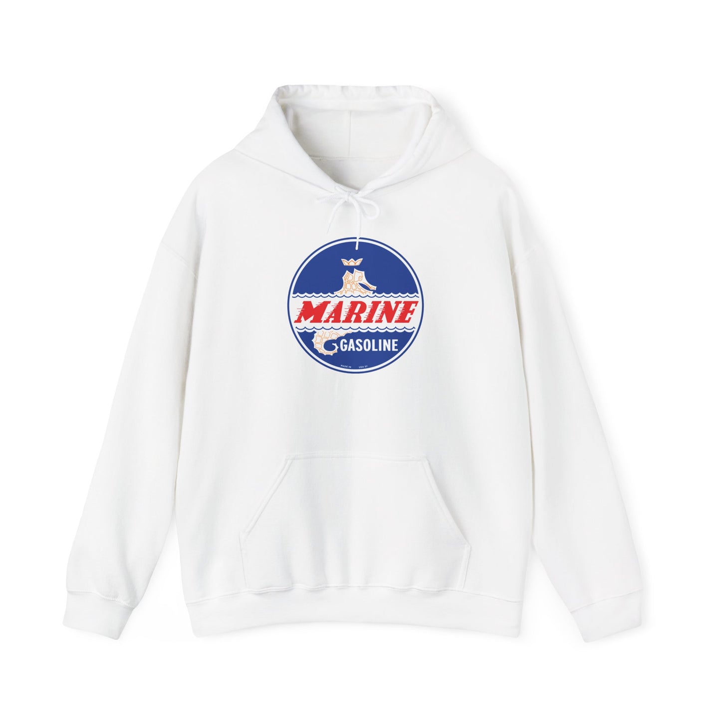Marine Gasoline Logo Hoodie — Retro Nautical Engine Club Sweatshirt