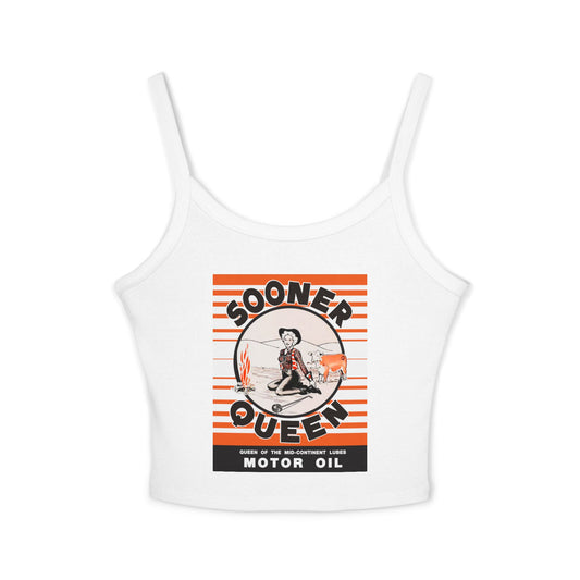 Sooner Queen Motor Oil crop tank athletic heather — rare Oklahoma petroliana art — The Faded Label Co.