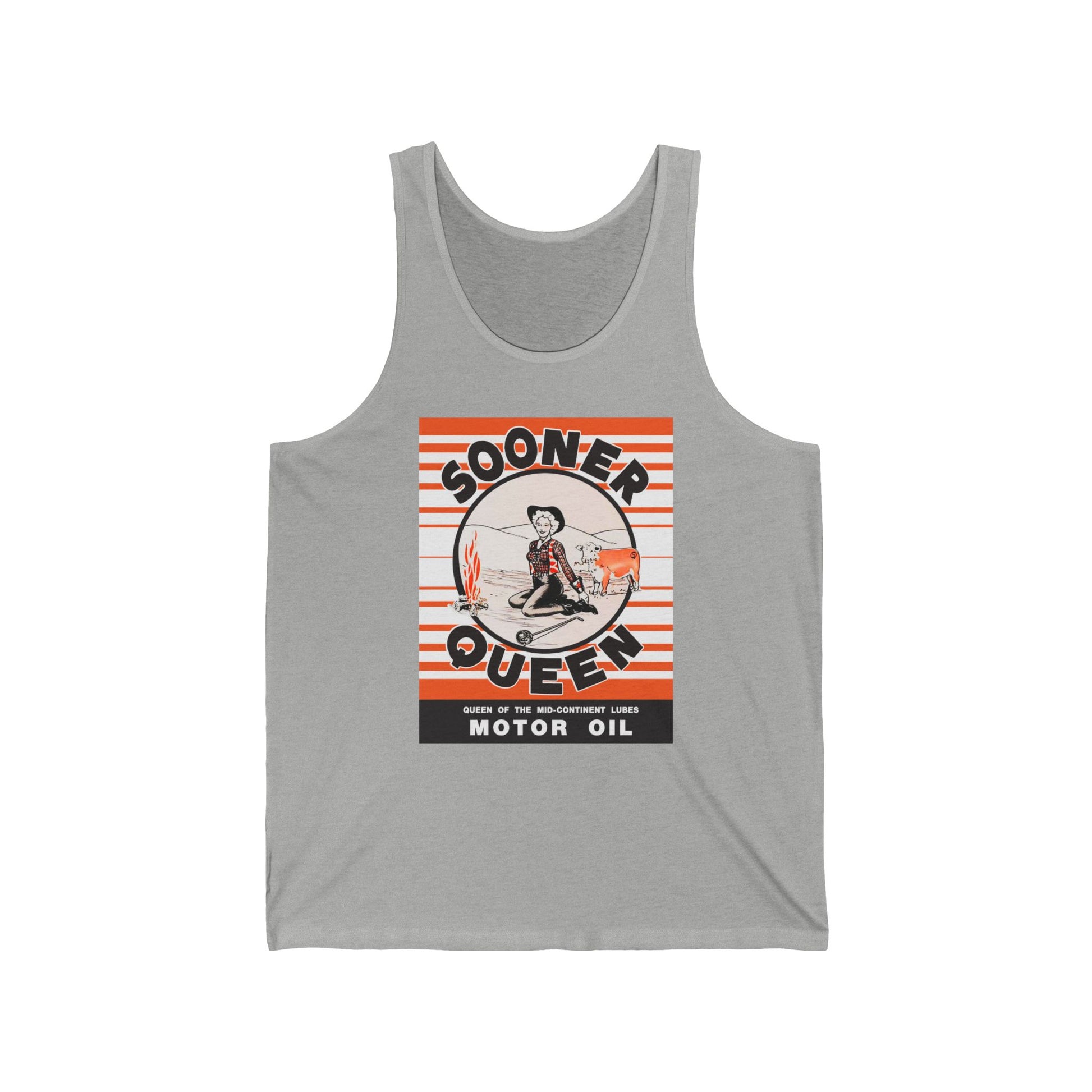 Sooner Queen Motor Oil surf tank white — vintage oil can unisex tank — The Faded Label Co.