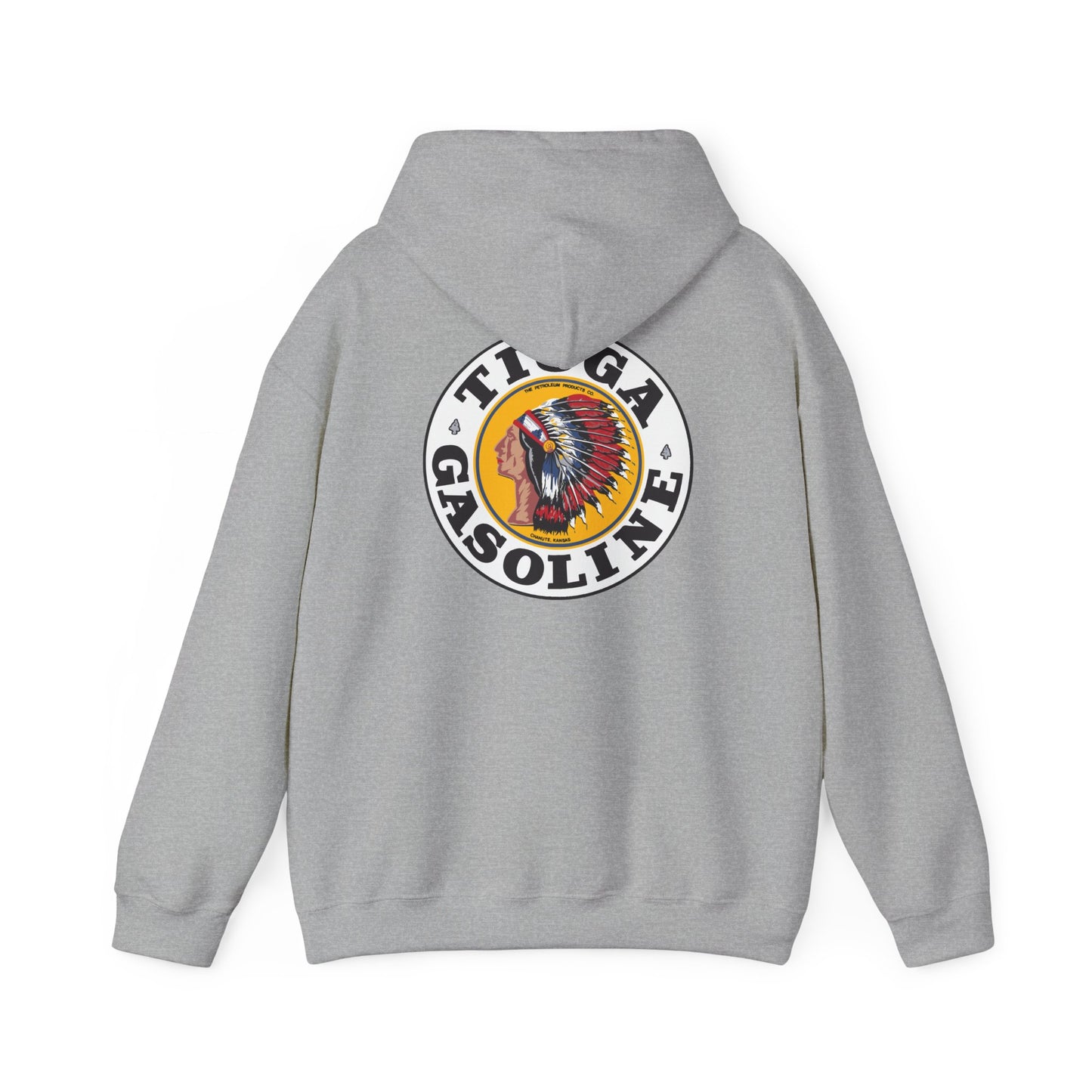 Tioga Gasoline Logo Hoodie — Vintage Native Chief Emblem