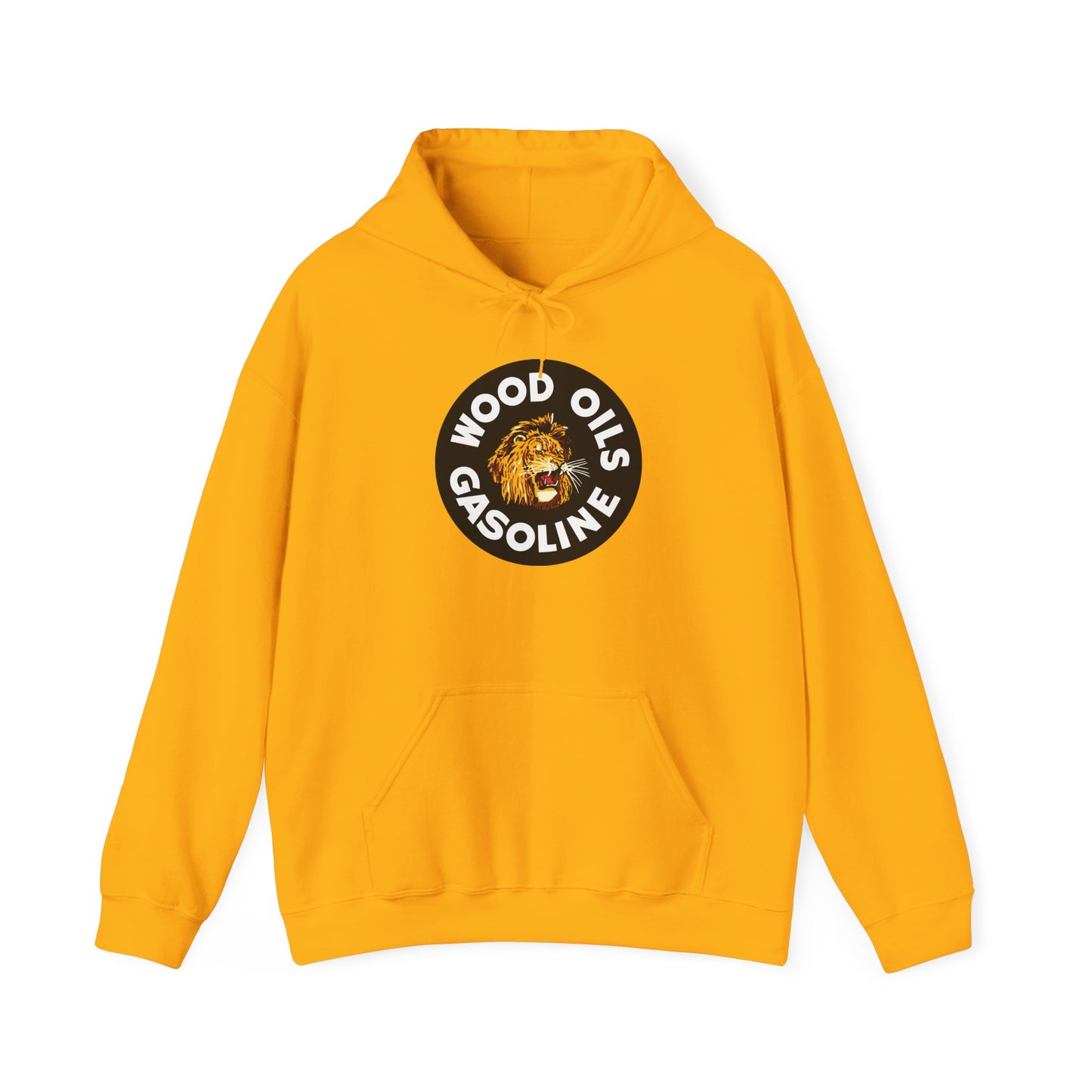 Lion Emblem Gasoline Hoodie — 'Wood Oils Gasoline' Retro Logo Sweatshirt