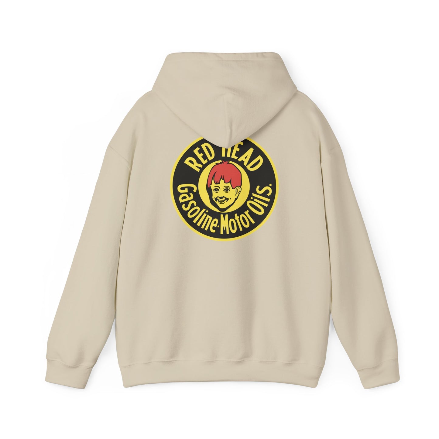 Red Head Gasoline Logo Hoodie — Vintage Automotive Graphic Sweatshirt