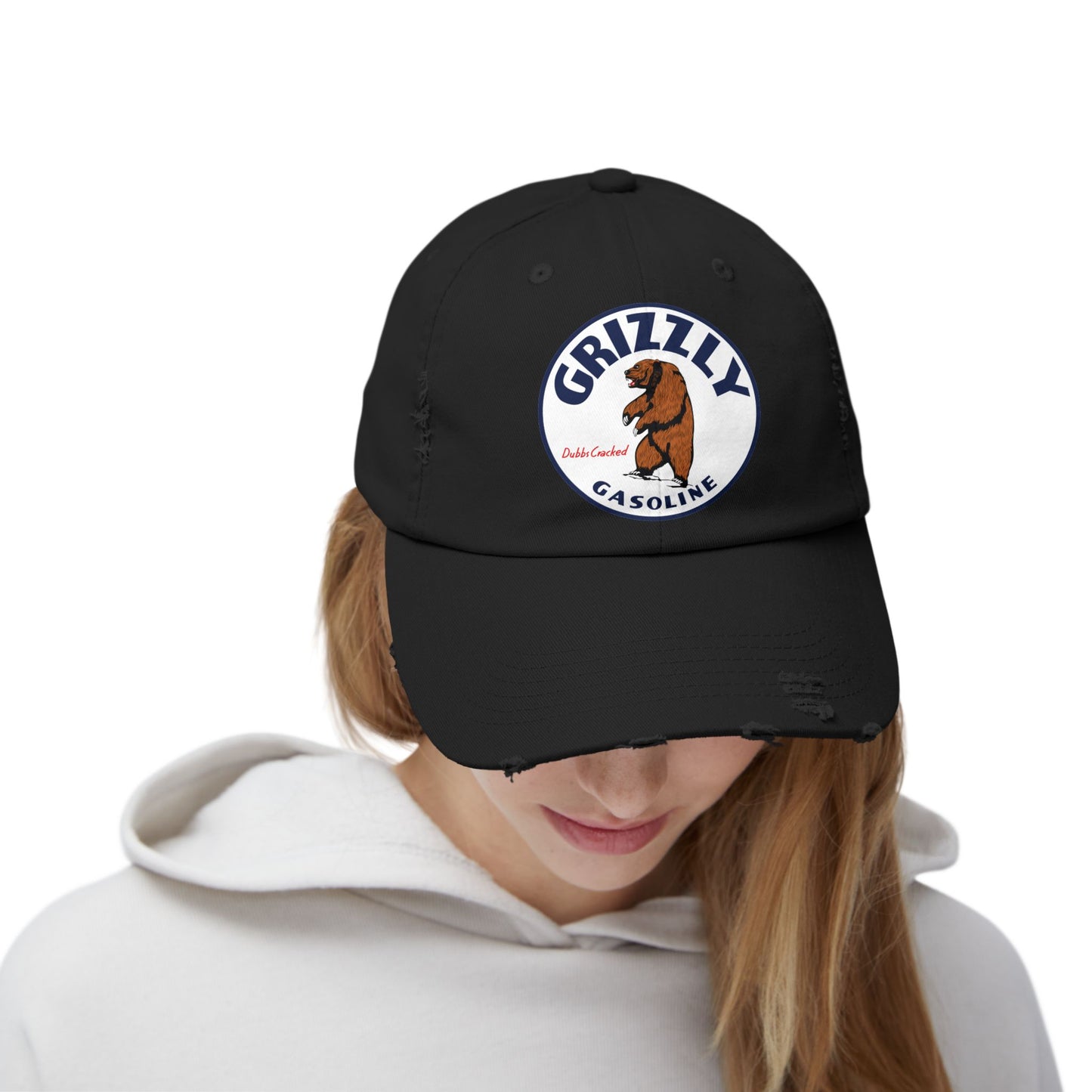 Grizzly Gasoline Distressed Cap — Vintage Montana Petroliana Hat | The Faded Label Co.