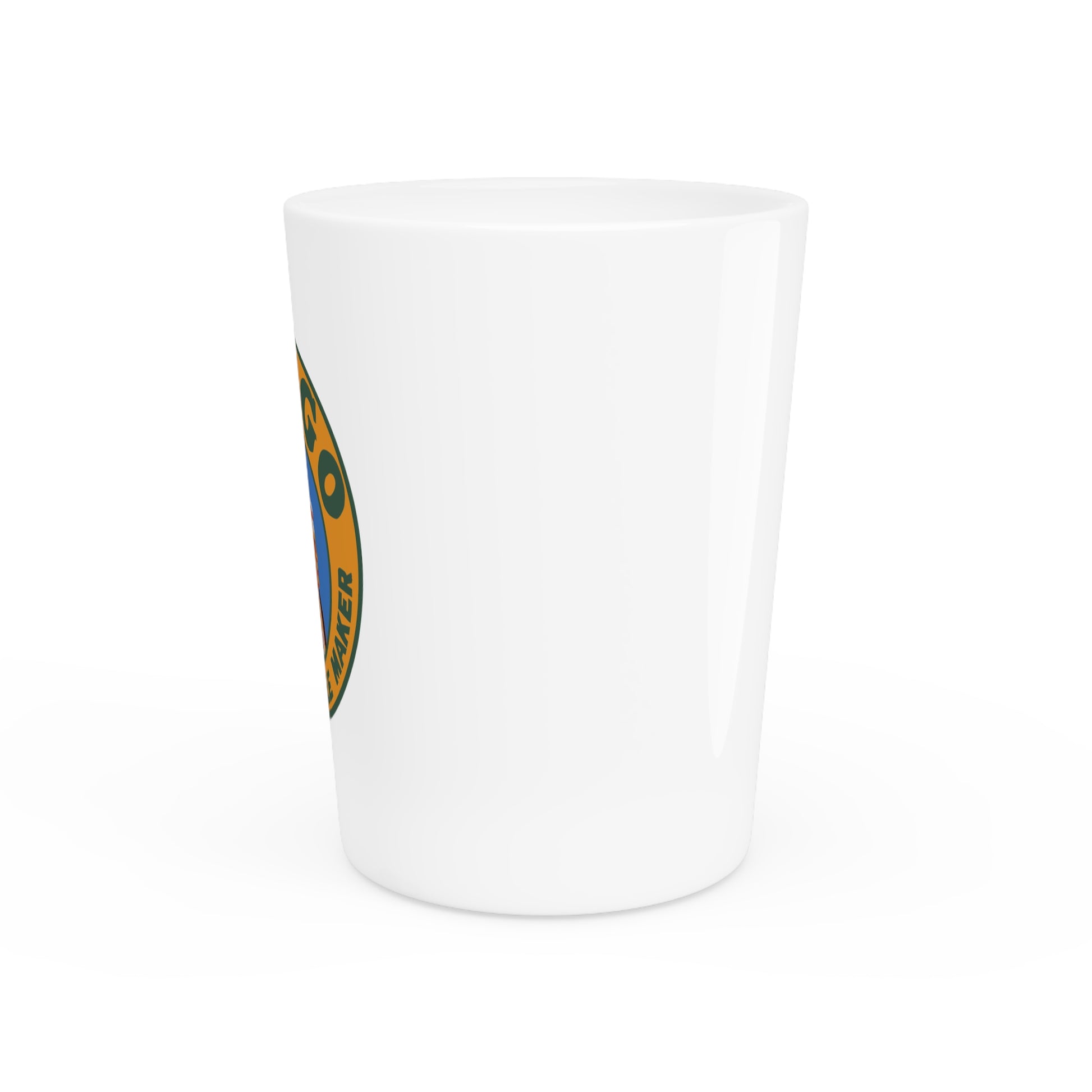 Musgo shot glass lifestyle — vintage Michigan petroliana barware — The Faded Label Co.