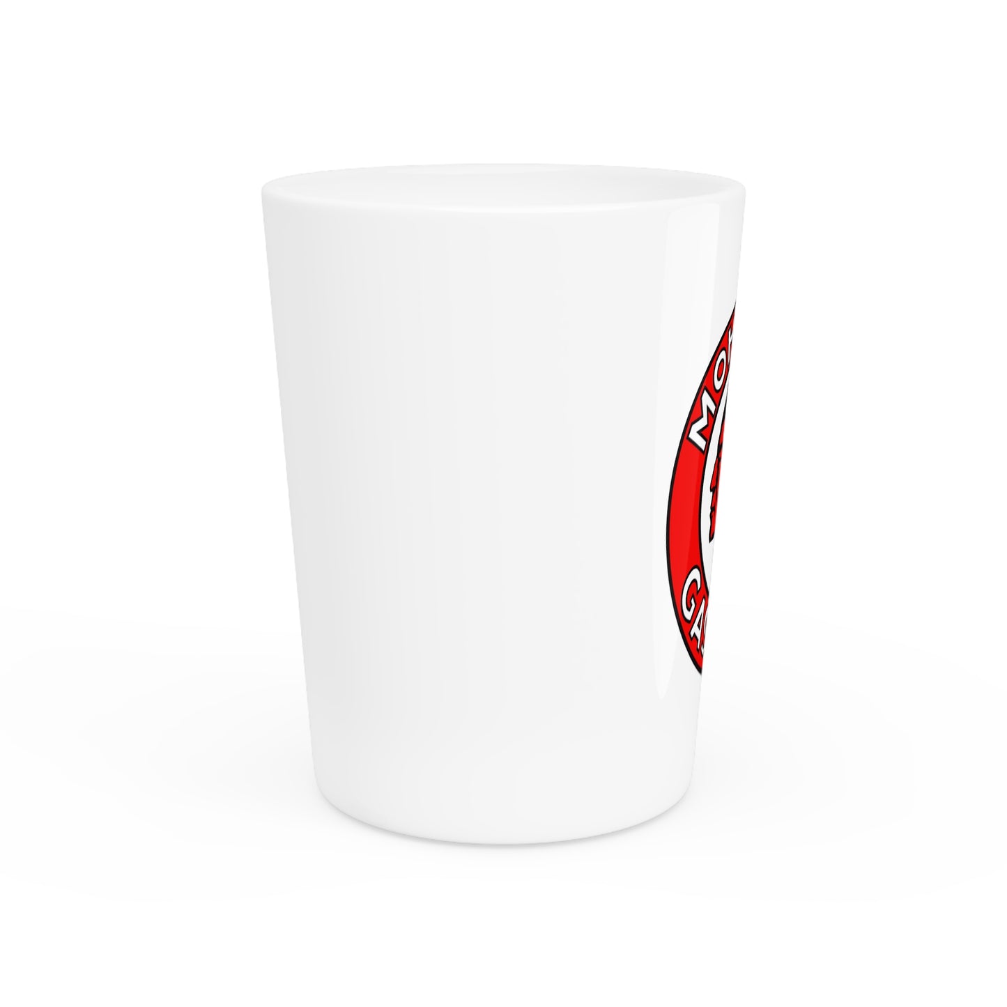 Mohawk Gasoline shot glass detail — vintage petroliana barware — The Faded Label Co.