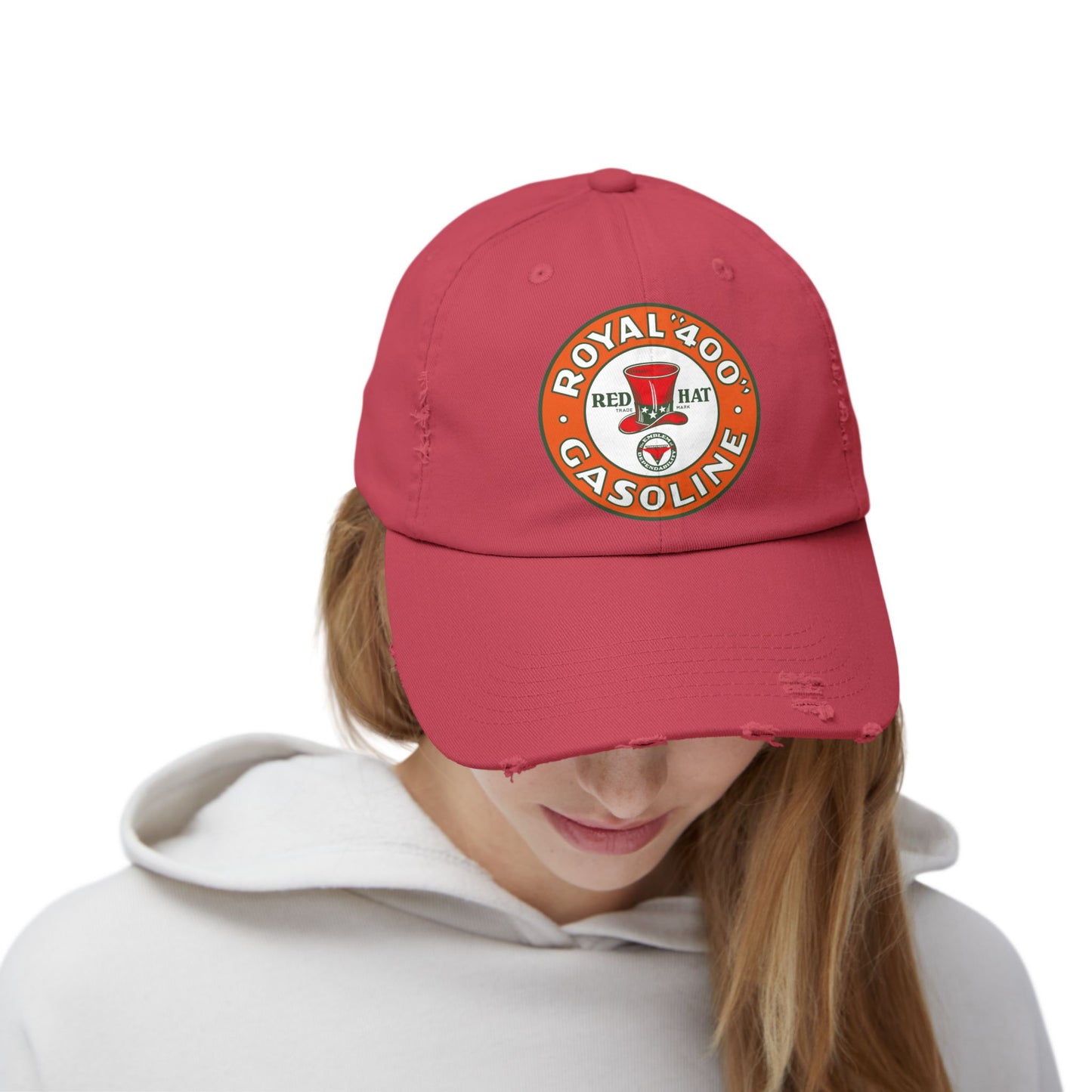Red Hat Royal 400 Gasoline Distressed Cap — Vintage Rare Petroliana Hat | The Faded Label Co.