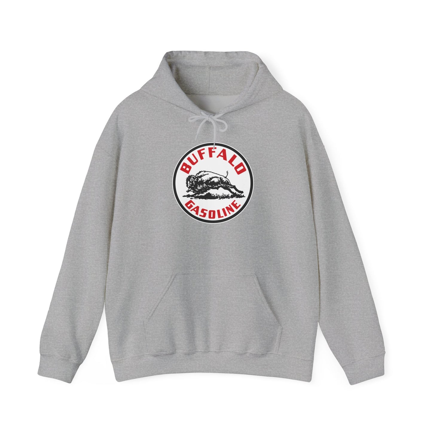 Buffalo Gasoline Retro Logo Hoodie — Vintage Bison Fuel Graphic Sweatshirt