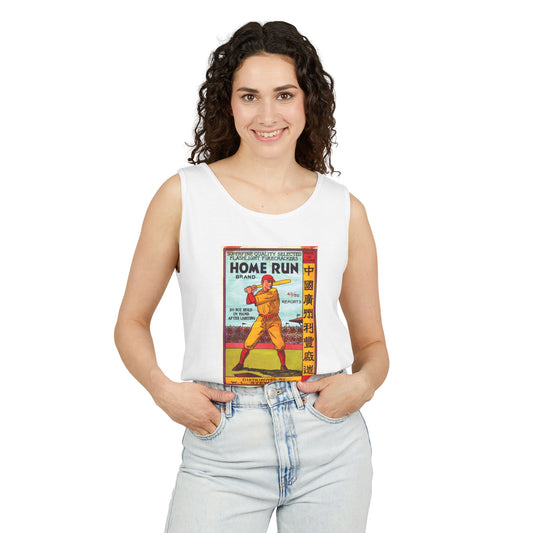 Home Run Firecrackers unisex tank top — vintage 4th of July fireworks art — The Faded Label Co.