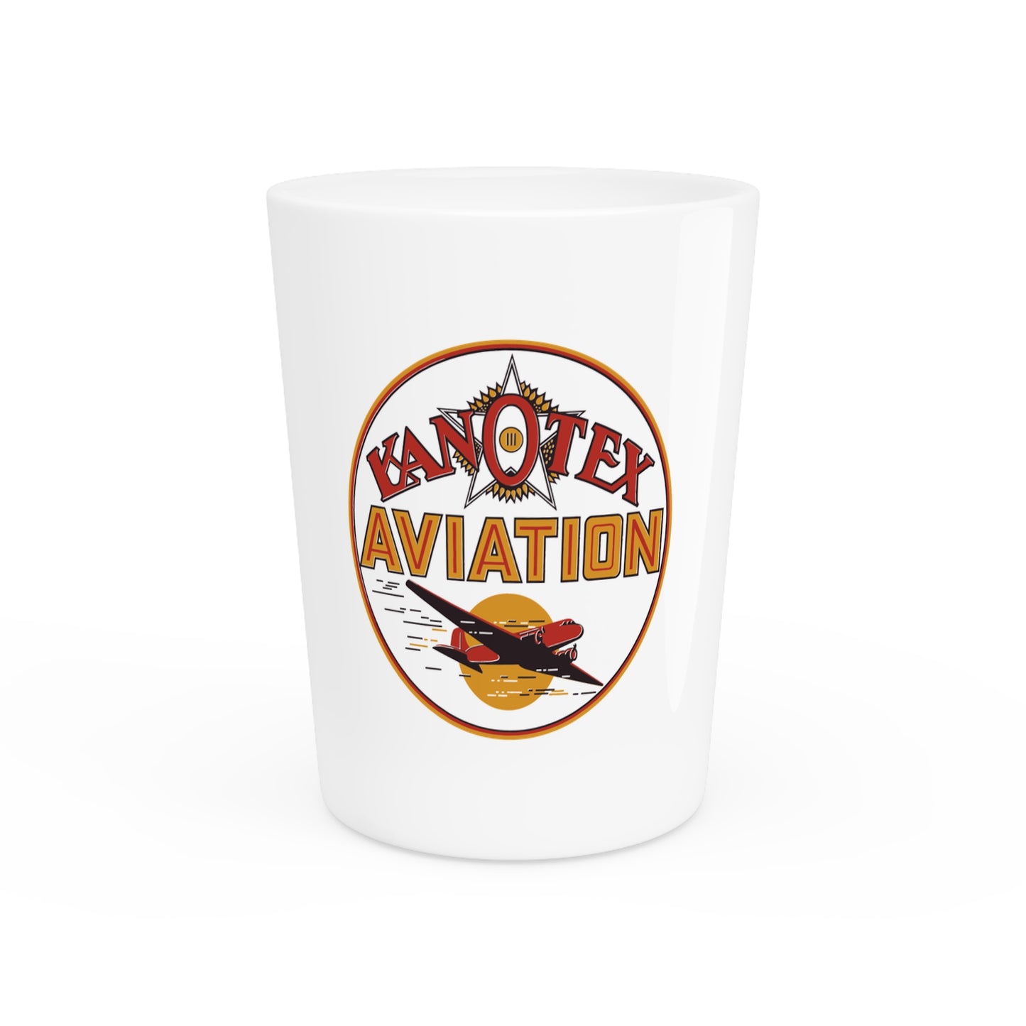 Kanotex Aviation shot glass — vintage petroliana barware — The Faded Label Co.