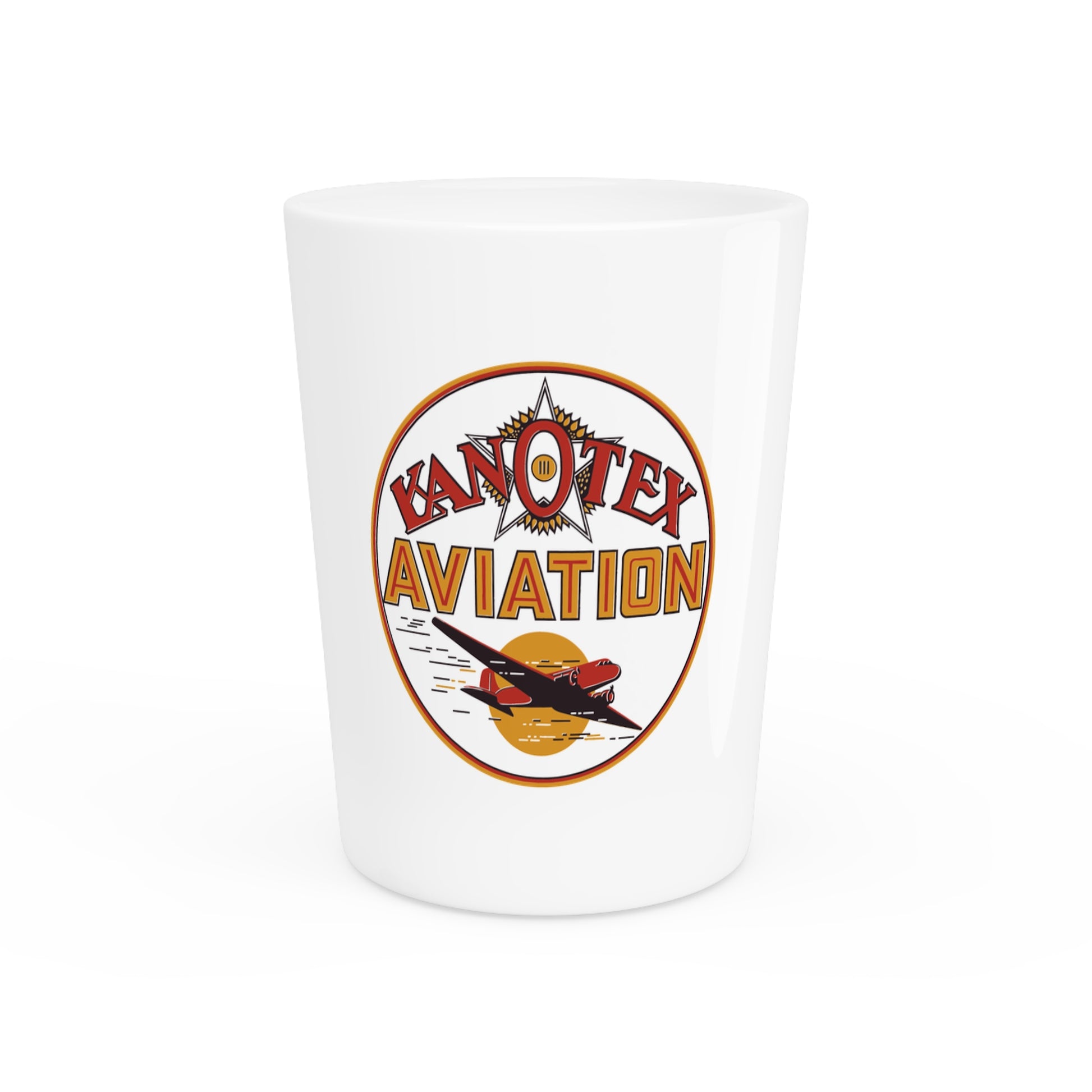 Kanotex Aviation shot glass — vintage petroliana barware — The Faded Label Co.