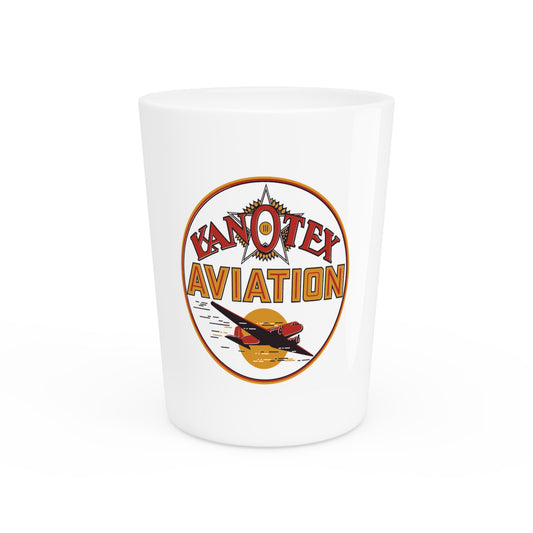 Kanotex Aviation shot glass — vintage petroliana barware — The Faded Label Co.